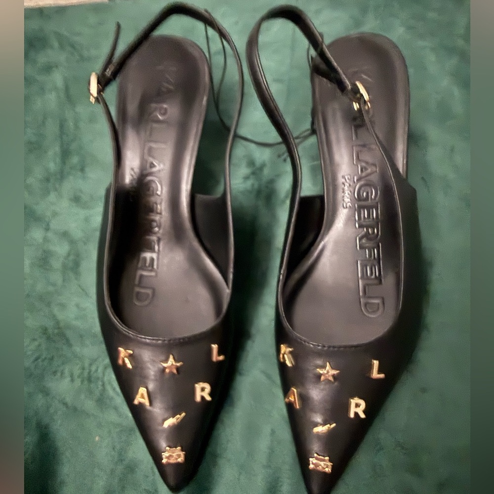 Karl Lagerfeld Black Heels with Gold Accents